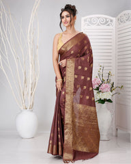 Ziyorah | Banarasi Katan Silk Brown Saree Jaquard Weaving Running Blouse