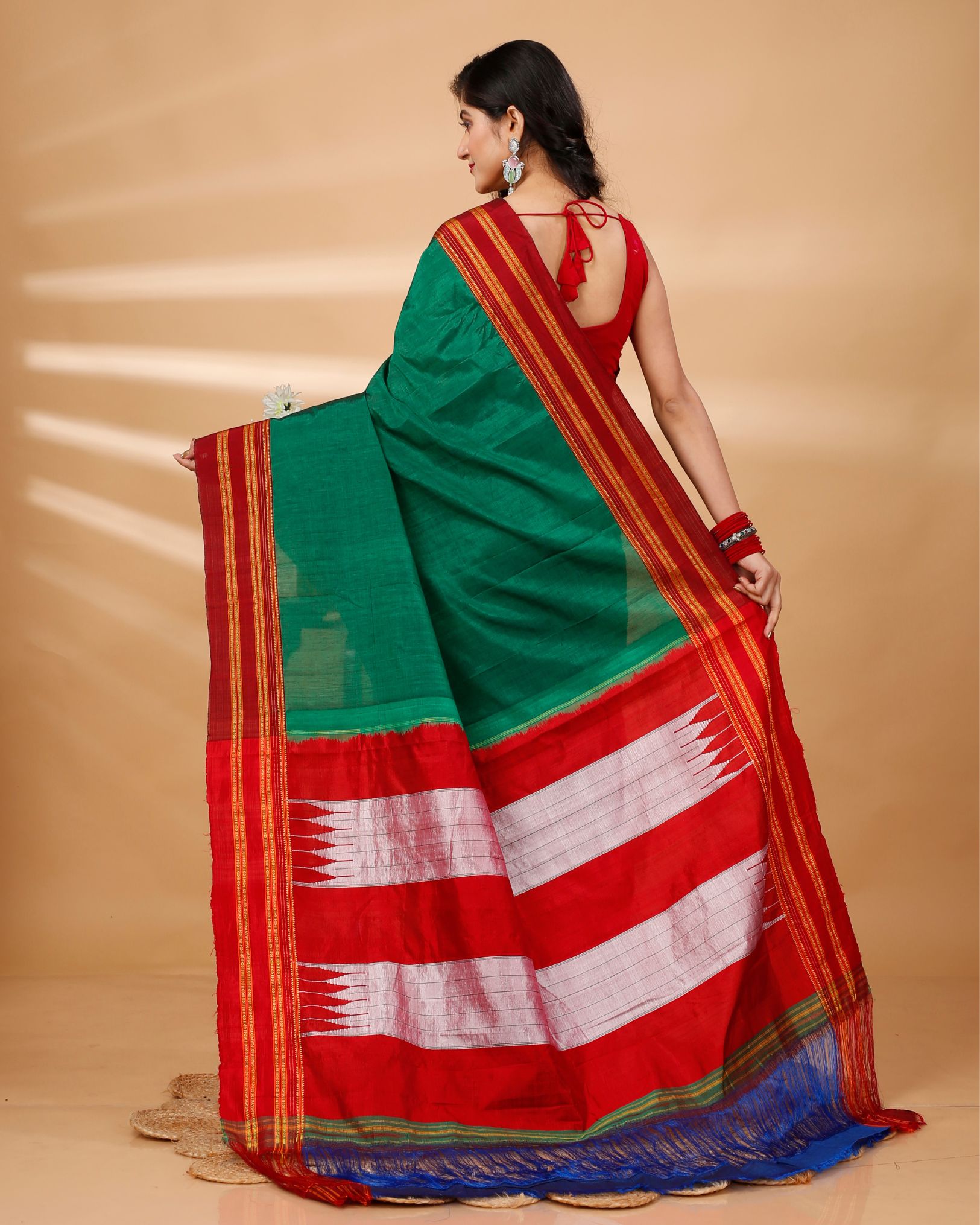 Ziyorah| Ilkal Handloom Cotton Silk Saree Dark Green Color With Running Blouse