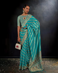 Ziyorah | Organza Silk Meenakari Weaving Blue Saree | Stunning