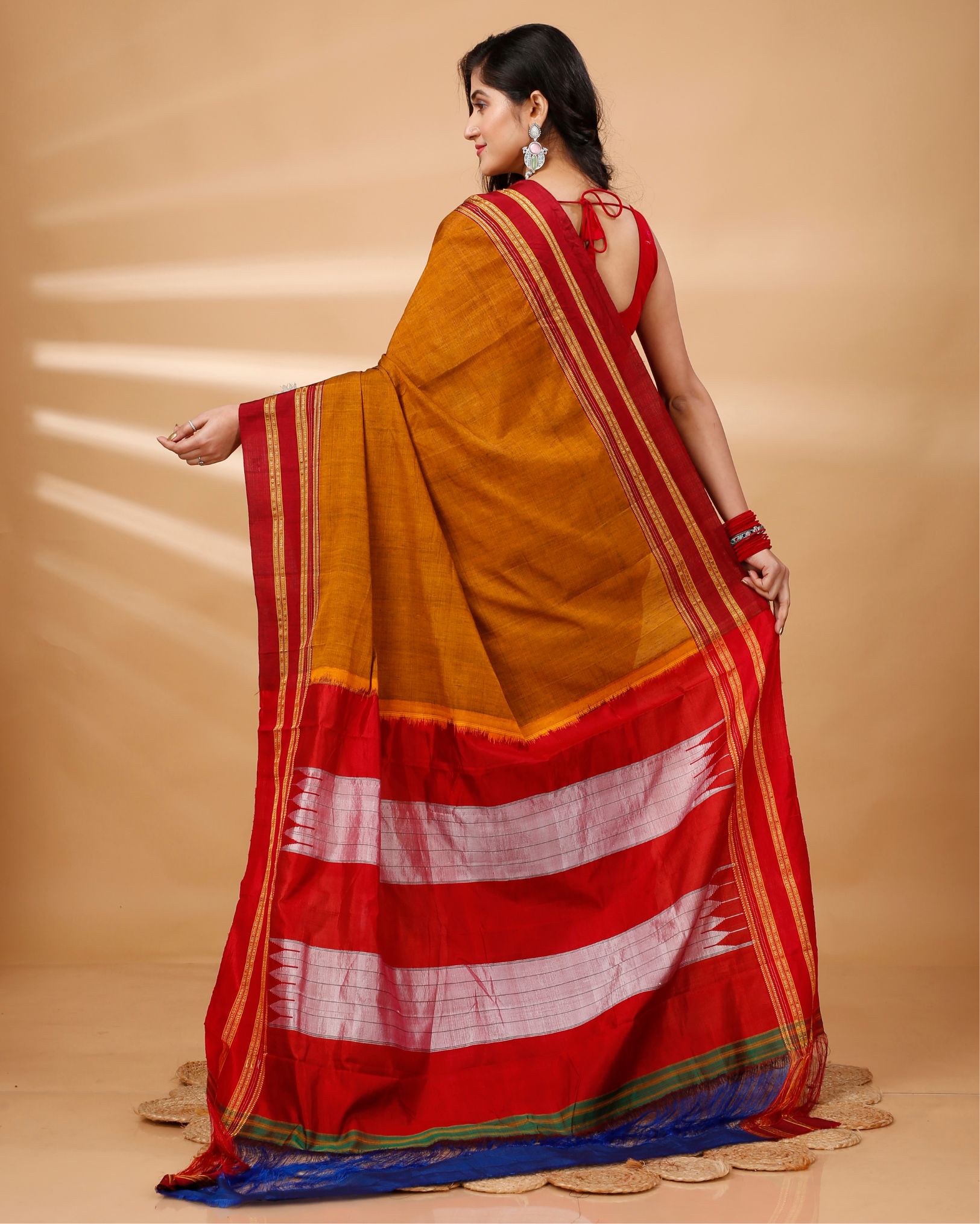 Ziyorah| Ilkal Handloom Cotton Silk Saree Metallic Orange Color With Running Blouse