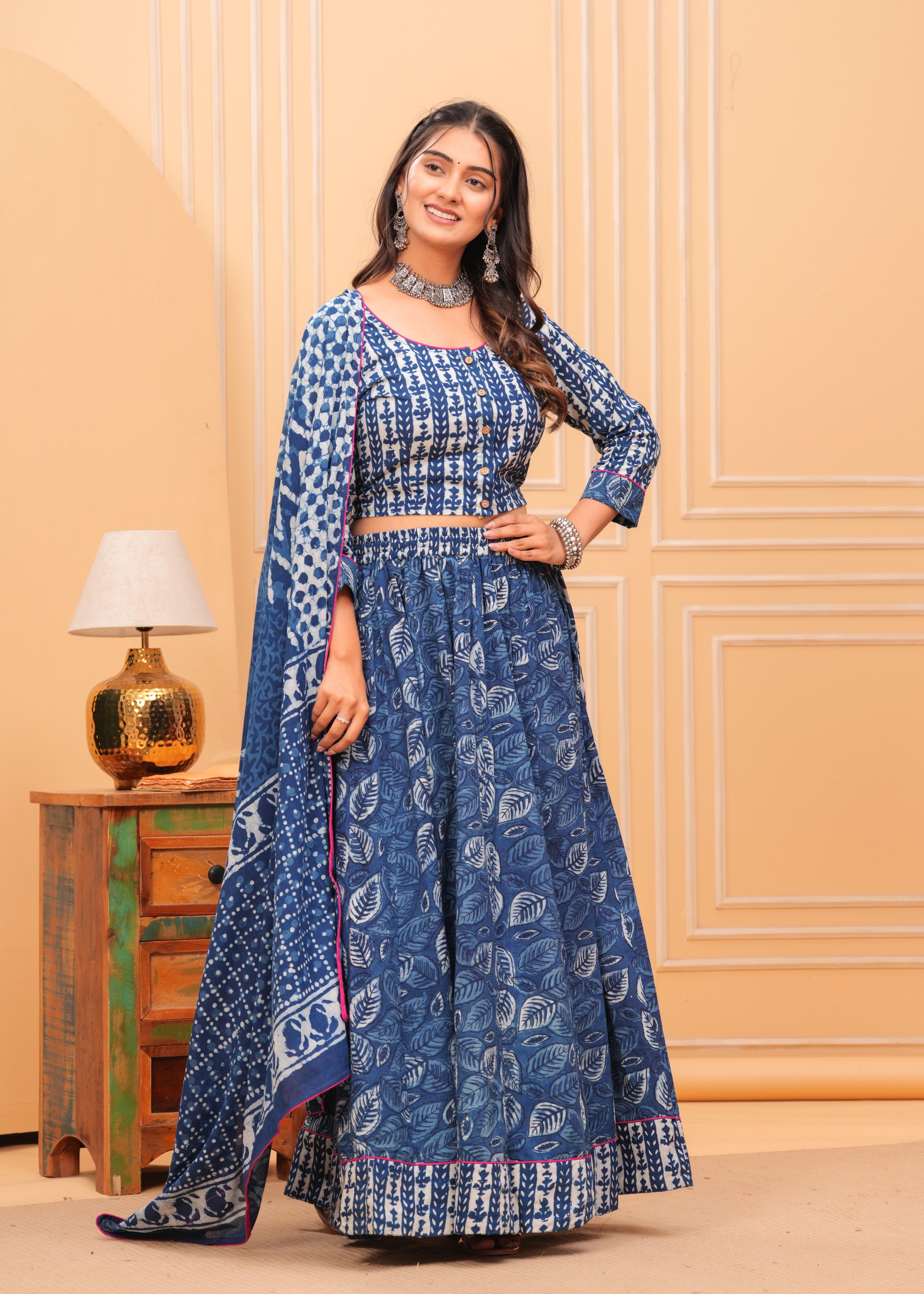 Ziyorah | Blockprinted Indigo Lehanga Choli Set