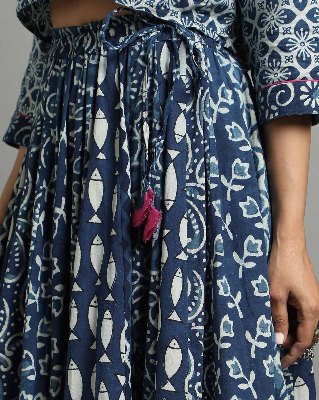 Ziyorah | Blockprinted Cotton Indigo Stitched Lehanga