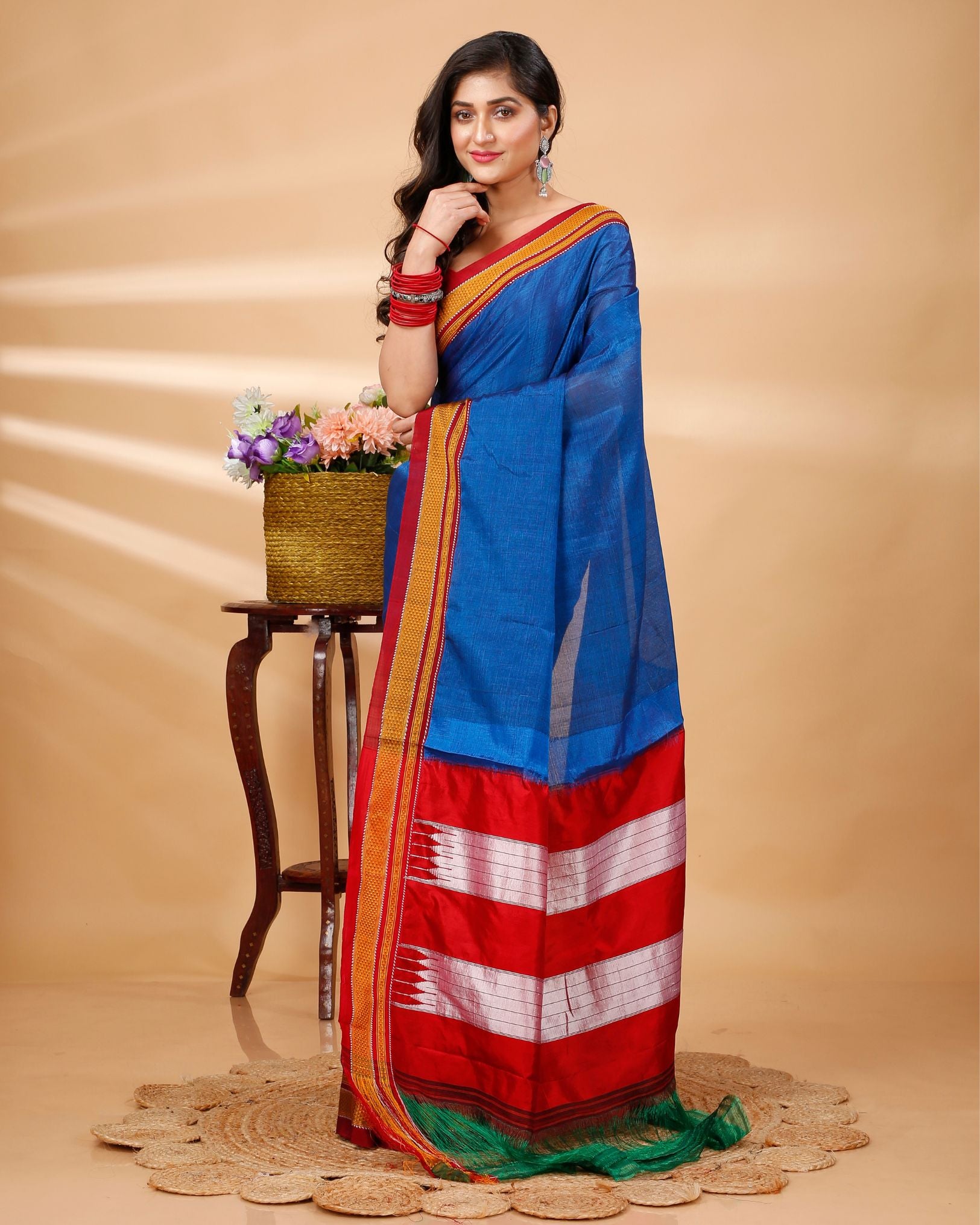 Ziyorah| Ilkal Handloom Cotton Silk Saree Royal Blue Color With Running Blouse