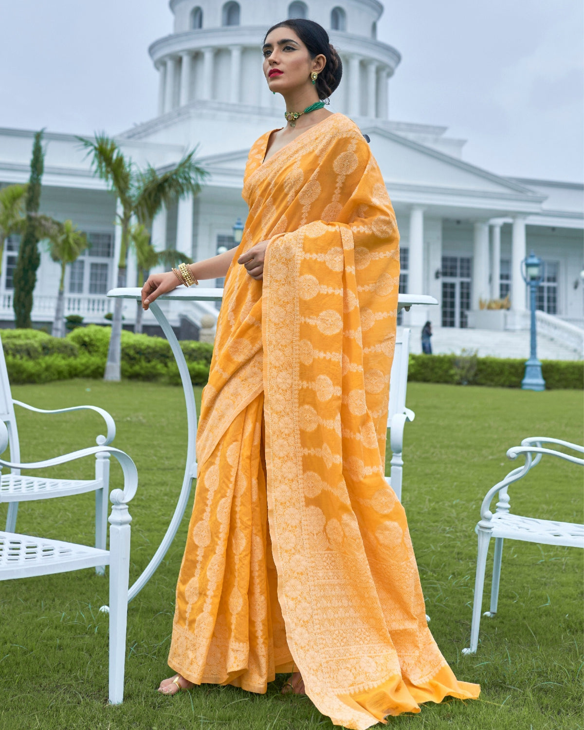 Ziyorah | Pure Silk Chikankari Weaving Yellow Saree