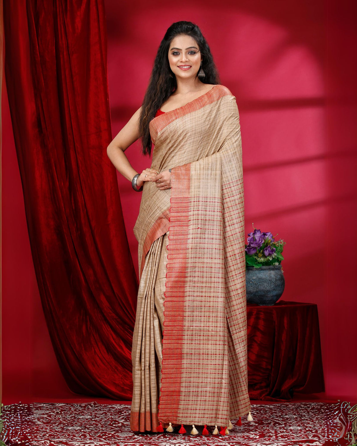 Ziyorah | Silkmark Certified Ghicha Tussar Red Saree