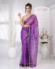 Ziyorah | Kota Doria Purple Saree Shibori Tye Dye With Running Blouse