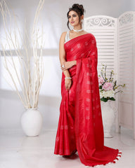 Ziyorah | Katan Silk Saree Crimson Red Color Weaving Design With Blouse