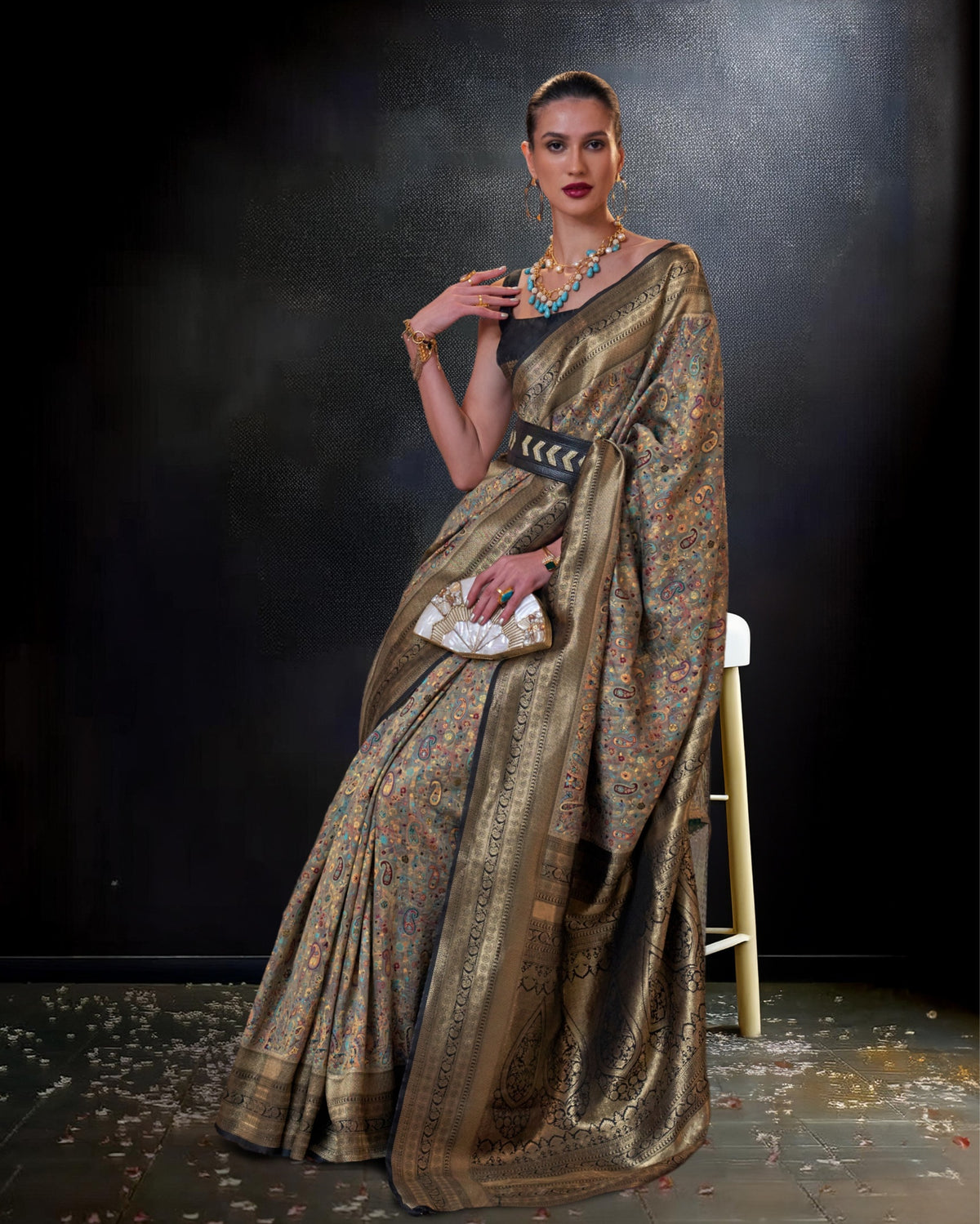 Ziyorah | Kashmiri Modal Silk Zari Weaving Peach Saree