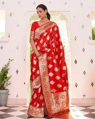 Ziyorah | Banarasi Silk Satin Weaving Red Saree