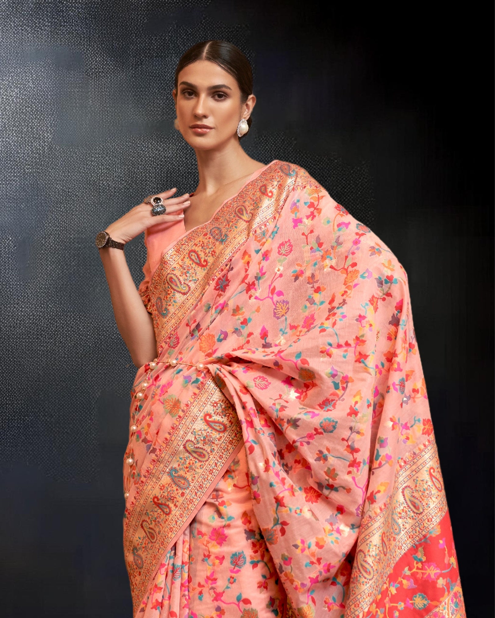 Ziyorah | Kashifa Silk Handloom Weaving Peach Saree