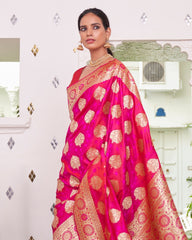 Ziyorah | Banarasi Silk Satin Weaving Pink Saree