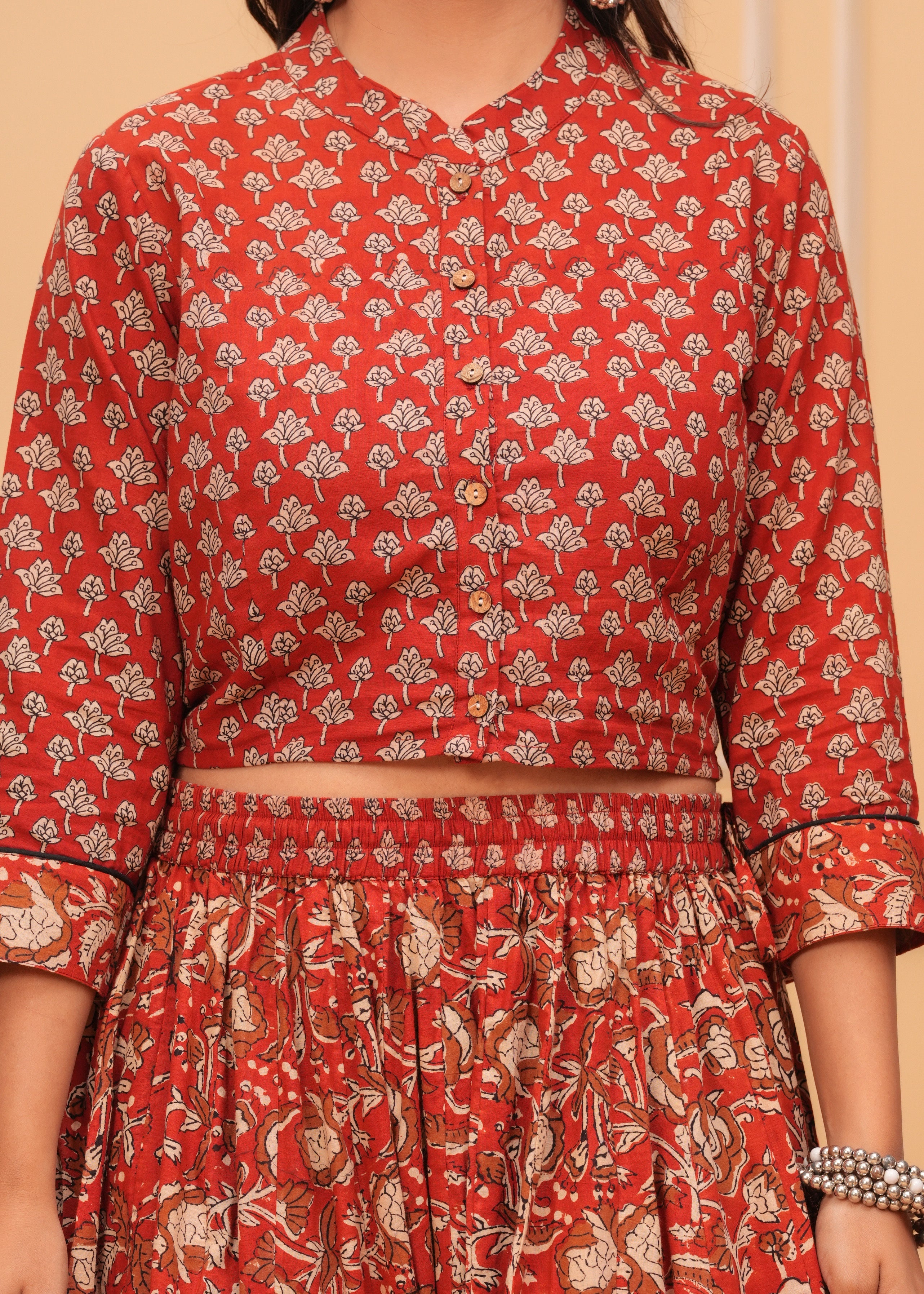 Ziyorah | Blockprinted Red Lehanga Choli Set