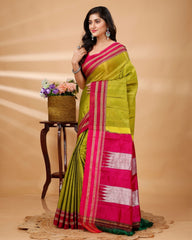 Ziyorah| Ilkal Handloom Cotton Silk Saree Olive Green Color With Running Blouse