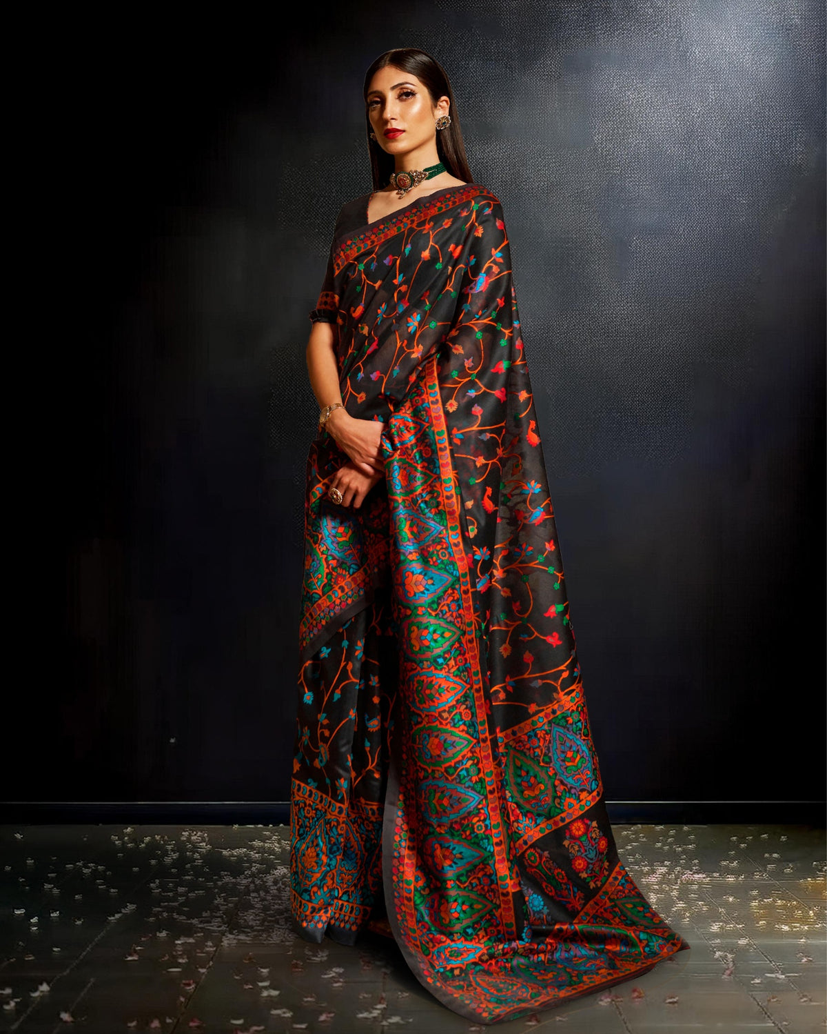 Ziyorah | Khyber Silk Black Banarasi Brocade Saree