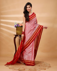 Ziyorah| Ilkal Handloom Cotton Silk Saree Rose Pink Color With Running Blouse