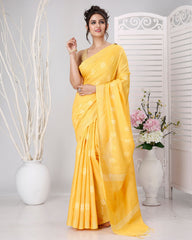 Ziyorah | Katan Silk Saree Golden Yellow Color Weaving Design With Blouse