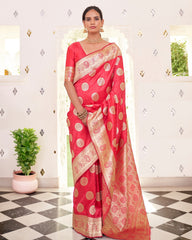 Ziyorah | Banarasi Silk Satin Weaving Red Saree