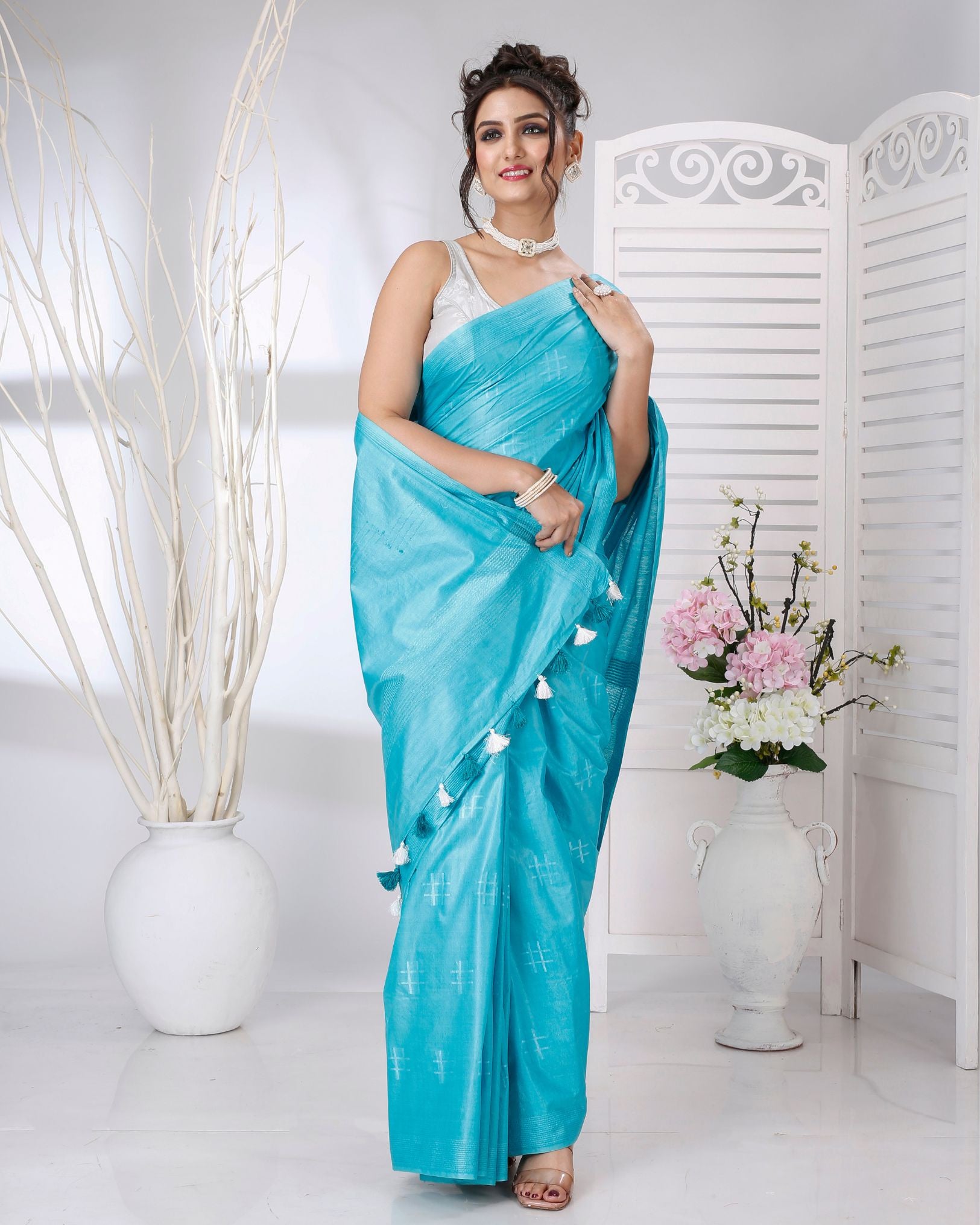 Ziyorah | Katan Silk Saree Sky Blue Color Weaving Design With Blouse