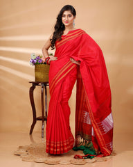 Ziyorah| Ilkal Handloom Cotton Silk Saree Red Color With Running Blouse