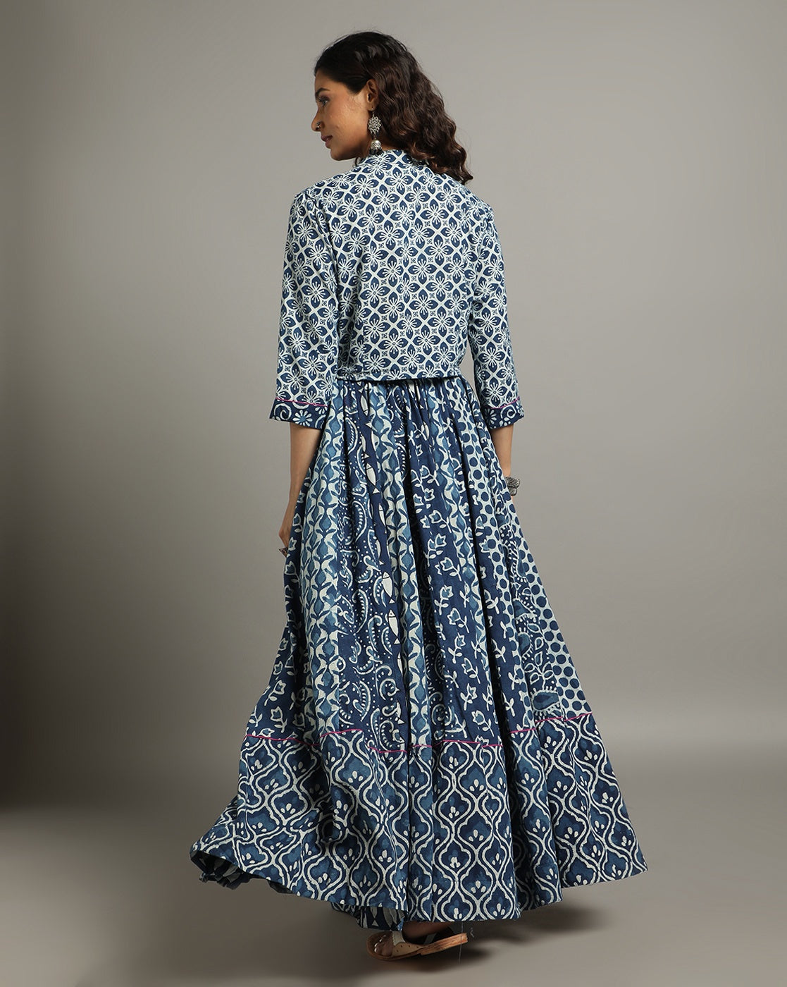 Ziyorah | Blockprinted Cotton Indigo Stitched Lehanga