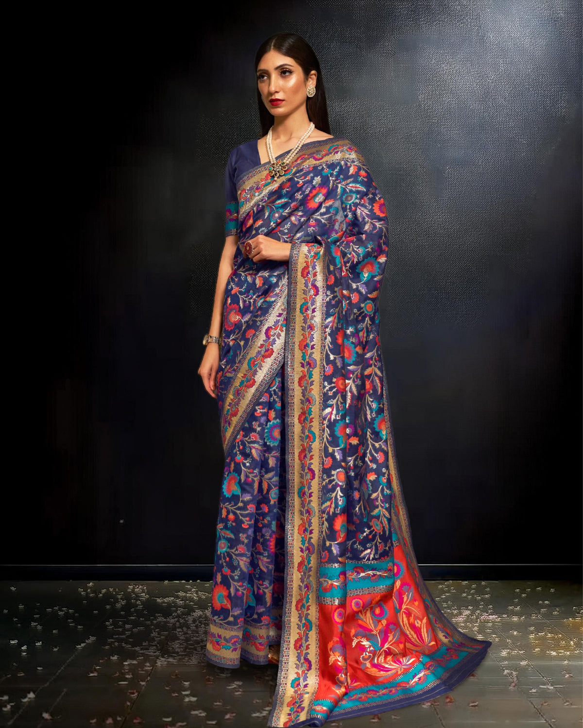 Ziyorah | Khyber Silk Blue Banarasi Brocade Saree