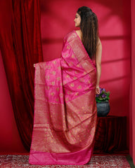 Ziyorah | Banarasi Muga Tussar Pink Saree | Elegant