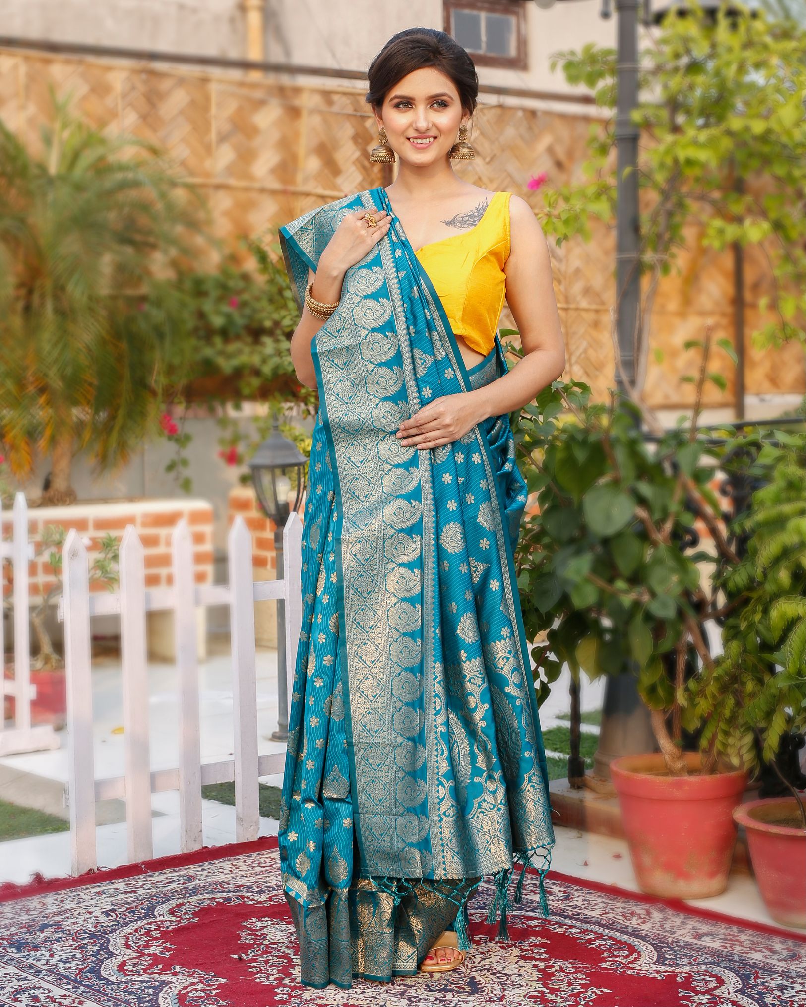 Ziyorah| Banarasi Silk Saree Dark Cyan Blue Color With Blouse