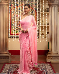 Ziyorah | Mul Cotton Plain Saree Pink with Tassel