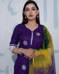 Ziyorah| Kota Doria Purple Suit Stitch Embroidery 3/4Th Sleeve