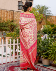 Ziyorah| Banarasi Silk Saree Pink & Gold Color With Contrast Pallu And Blouse