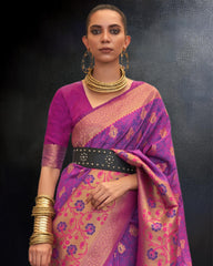 Ziyorah | Banarasi Silk Self Weaving Purple Saree