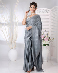 Ziyorah | Katan Silk Saree Gray Color Weaving Design With Blouse