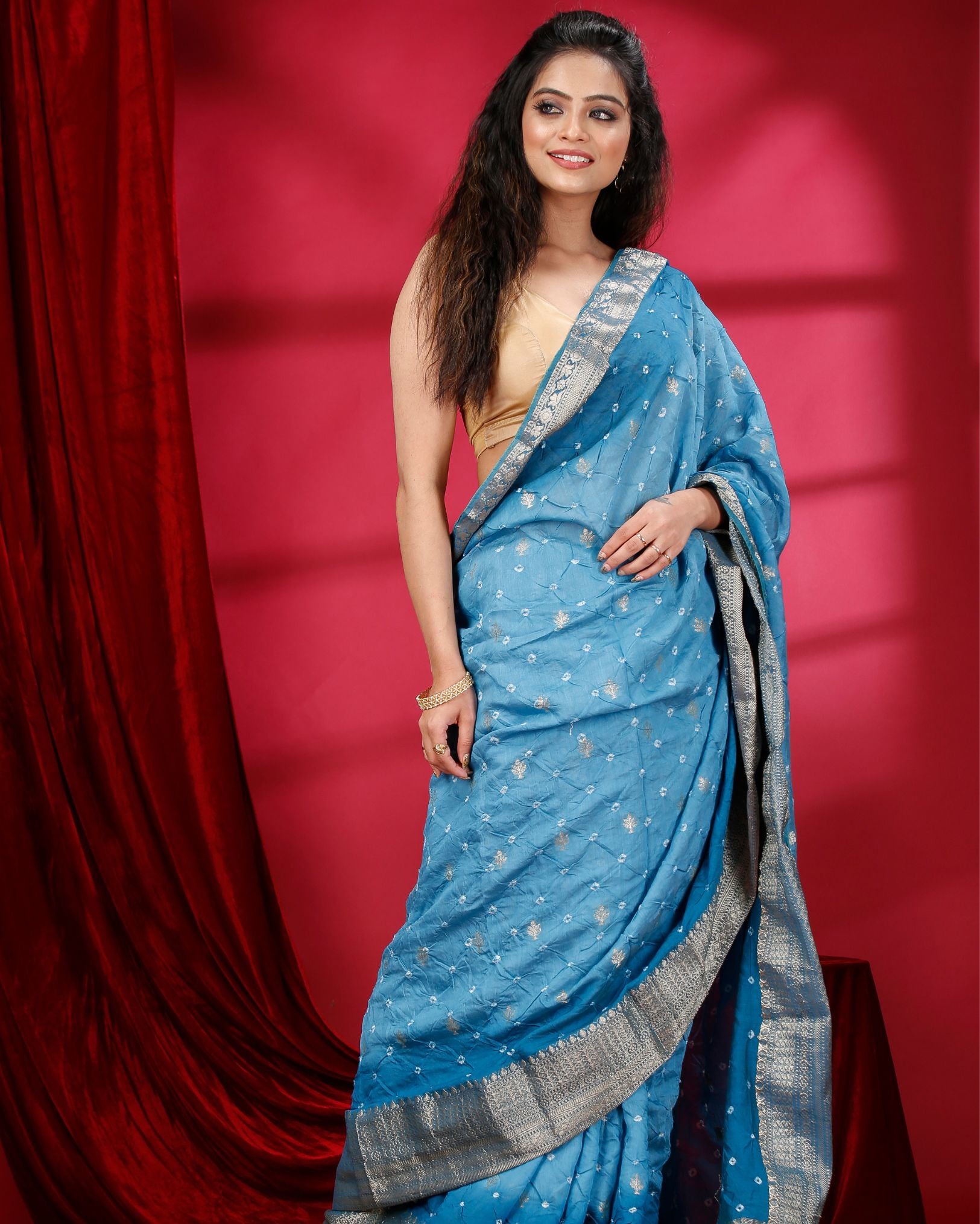 Ziyorah | Pure Silk Bandhini Bandhej Blue Saree | Gorgeous