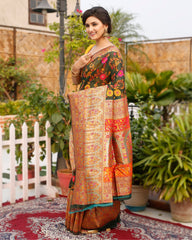 Ziyorah| Banarasi Silk Saree Dark Green Color With Contrast Pallu And Blouse