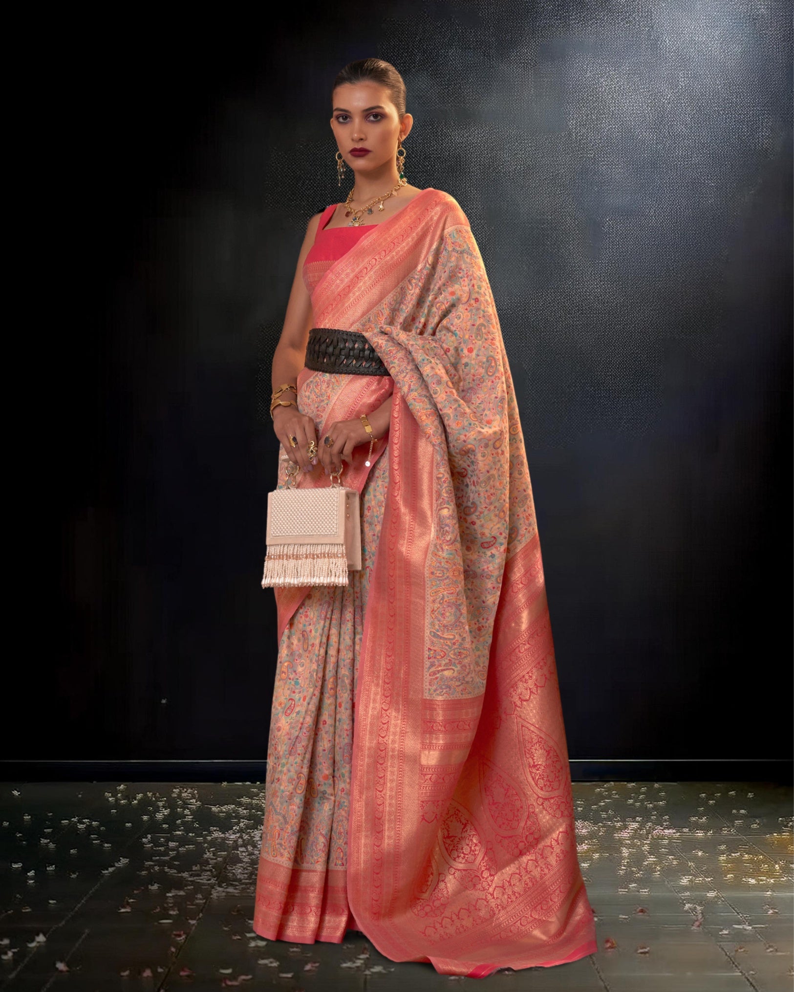 Ziyorah | Kashmiri Modal Silk Zari Weaving Pink Saree