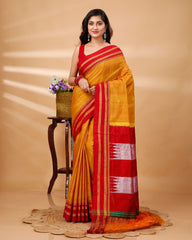 Ziyorah| Ilkal Handloom Cotton Silk Saree Gajari Color With Running Blouse