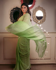 Ziyorah | Mul Cotton Plain Saree Green with Tassel