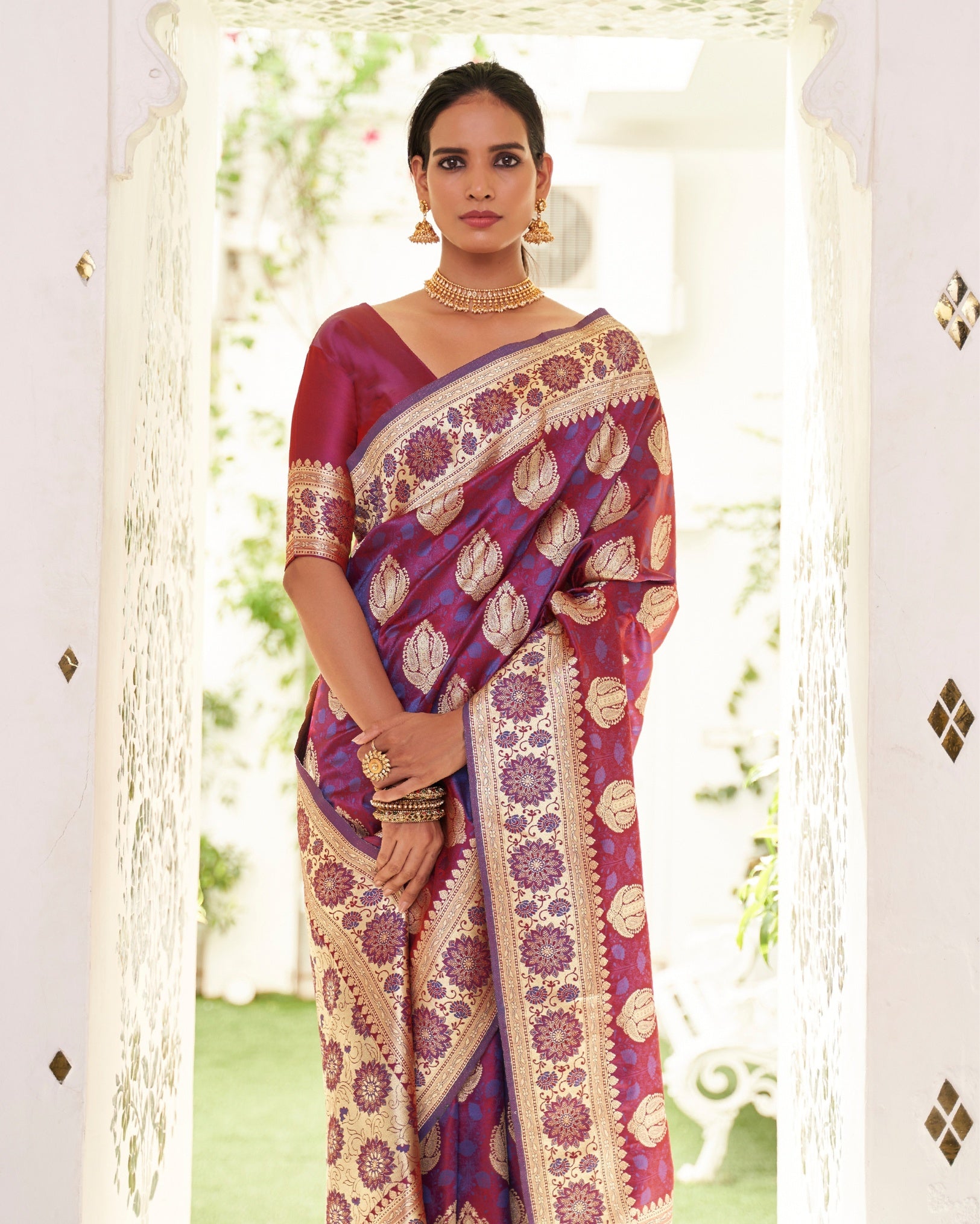 Ziyorah | Banarasi Silk Satin Weaving Violet Saree