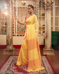 Ziyorah | Mul Cotton Jamdani Weaving Yellow Saree