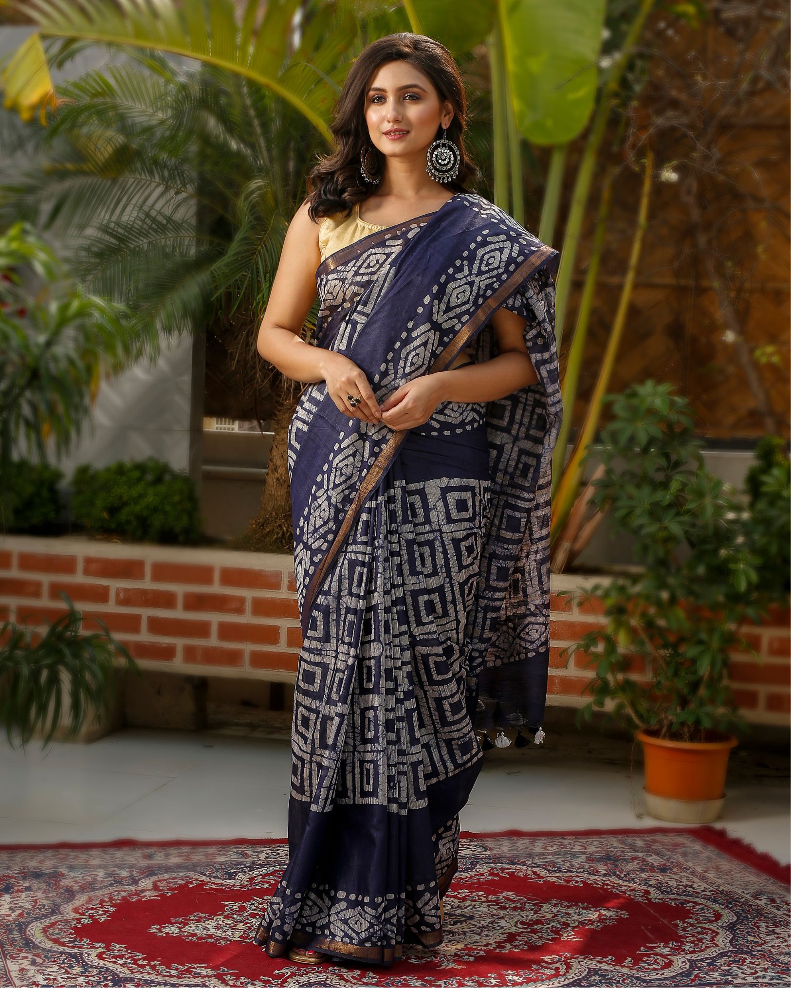 Ziyorah| Kota Silk Saree Indigo Color Batik Print With Running Blouse