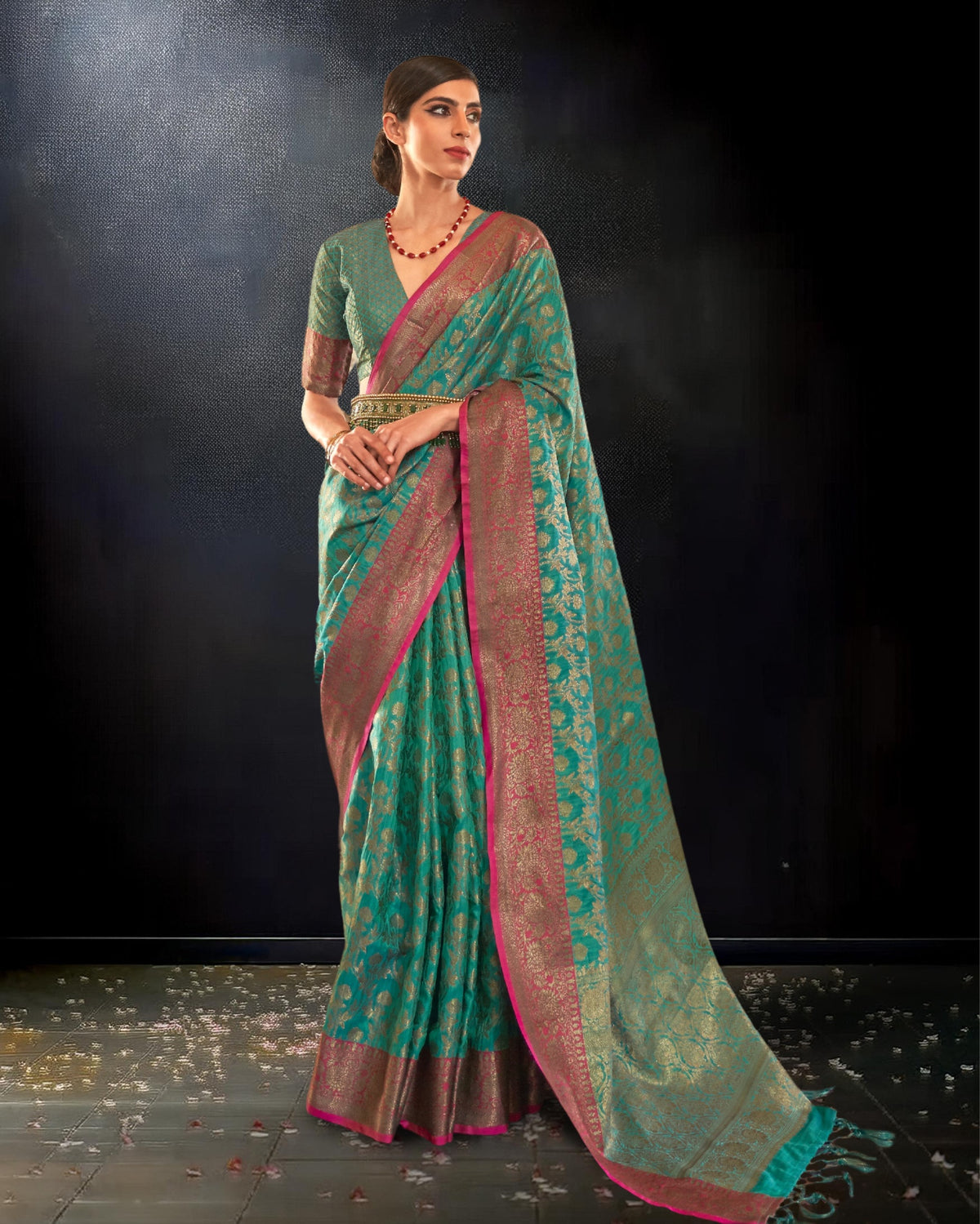 Ziyorah | Karivaa Silk Banarasi Brocade Green Saree