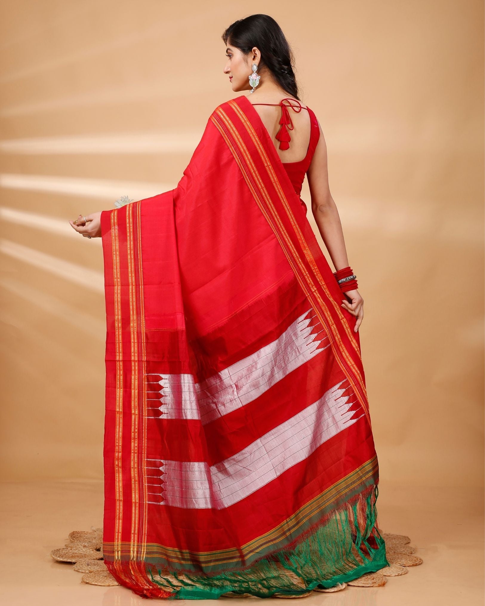 Ziyorah| Ilkal Handloom Cotton Silk Saree Red Color With Running Blouse