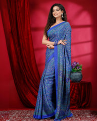 Ziyorah | Kashmiri Silk Blue Printed Saree