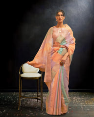 Ziyorah | Organza Banarasi Silk Peach & Purple Saree