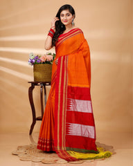 Ziyorah| Ilkal Handloom Cotton Silk Saree Gajari Color With Running Blouse