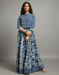 Ziyorah | Blockprinted Cotton Indigo Stitched Lehanga