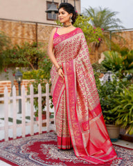 Ziyorah| Banarasi Silk Saree Pink & Gold Color With Contrast Pallu And Blouse