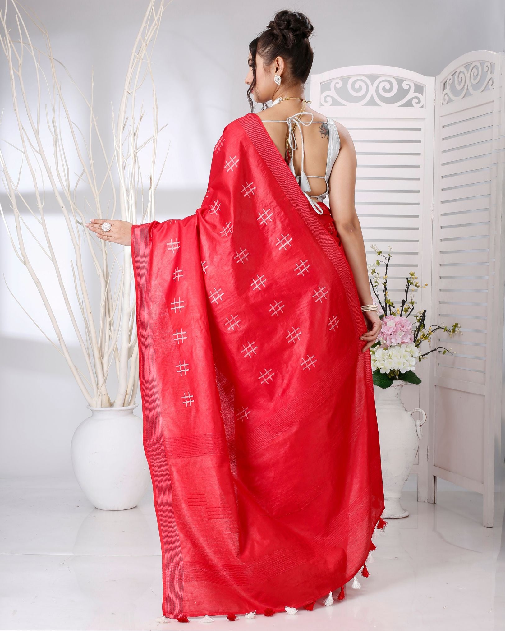 Ziyorah | Katan Silk Saree Crimson Red Color Weaving Design With Blouse