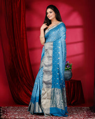 Ziyorah | Pure Silk Bandhini Bandhej Blue Saree | Gorgeous