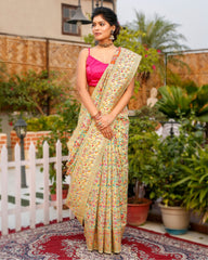 Ziyorah| Banarasi Silk Saree Multi Color With Contrast Pallu And Blouse